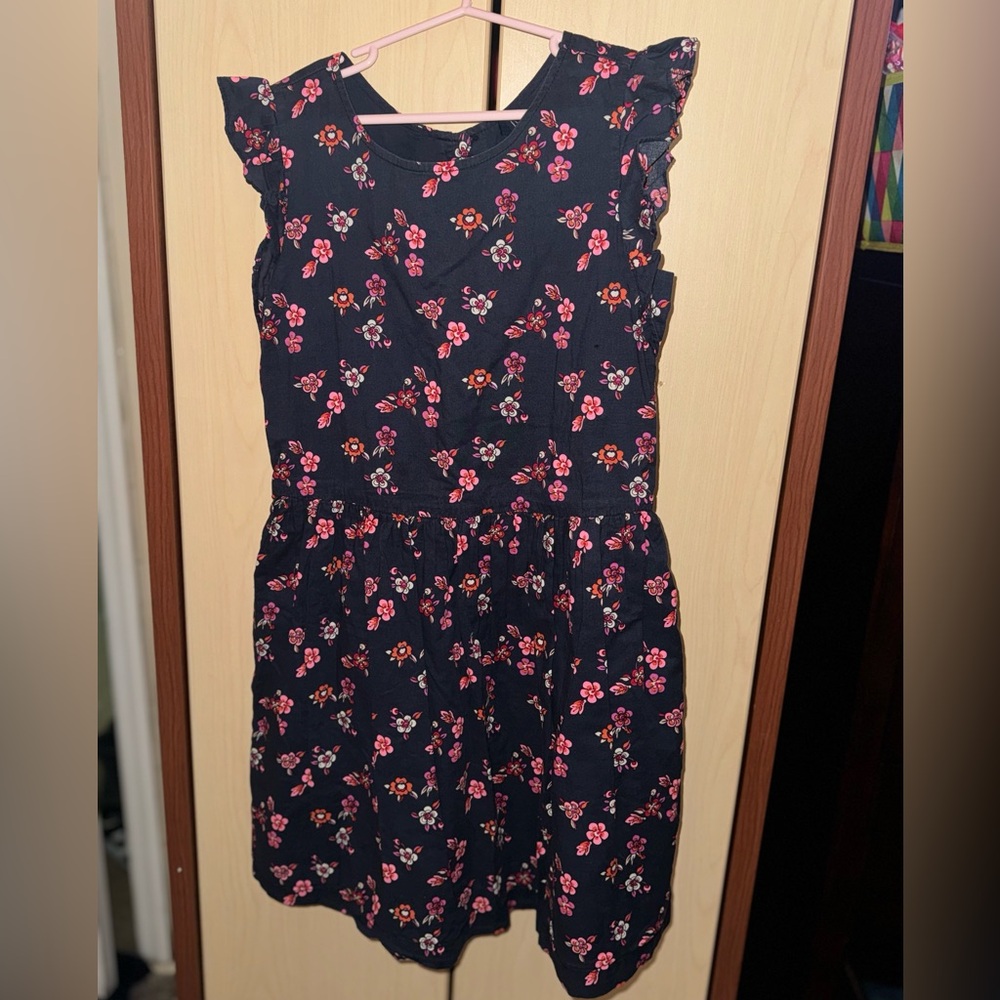 GAP Girls Floral Ruffle Sleeve Dress Size 12 XL Navy Pink